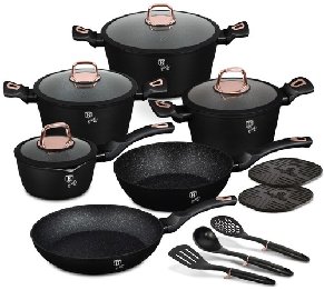 סט סירים ומחבתות יציקת אלומיניום 15 חלקים עם כלי מטבח